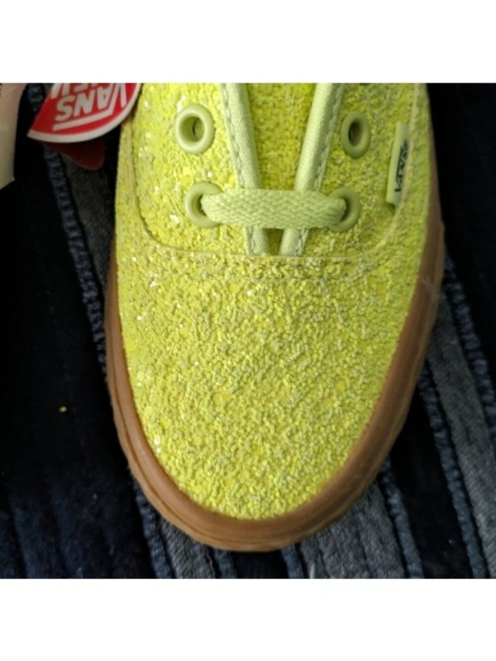 Vans Authentic Women Glittery Yellow Lace-Up Sneakers Gum Sole New W Tags 062026 - Picture 9 of 12